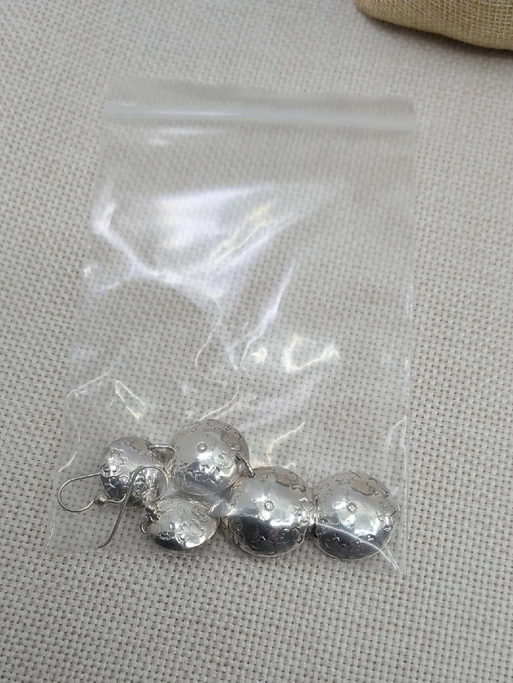 Vintage Sterling Silver Graduated Dome Disc Drop Earrings Handmade Artisan 1990s